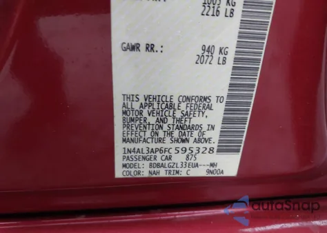 2015 Nissan Altima 2.5 S из США, поврежденный, VIN 1N4AL3AP6FC595328